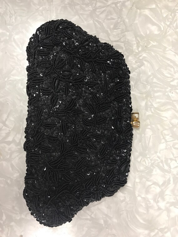 Black evening bag beaded & sequins