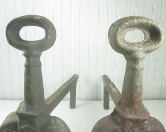 Antique Cast Iron Andirons from 1920 Antique Cast Iron and Forged fireplace Andirons. Decorative addition for your fireplace