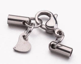 On Sale NOW 25%OFF Beautiful Stainless Steel 304 Clasp W/ Heart Tag For 2mm - 2.5mm Round Leather Cord - Non Tarnish Silver - C1925 - Qty 1