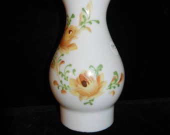 Vintage White Milk Glass Chimney with Hand Painted Motifs and a Scalloped Top