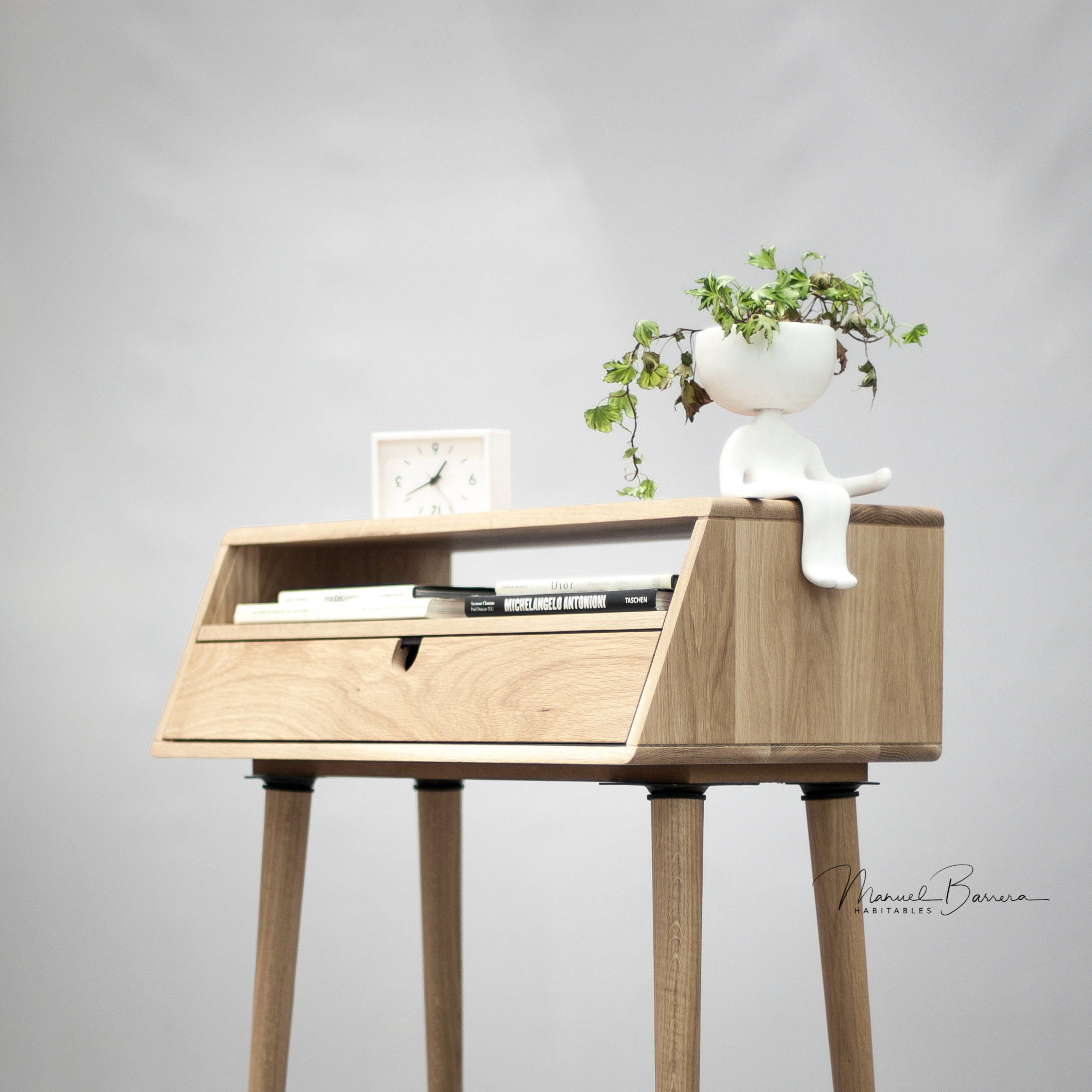 Hallway table entryway floating console in solid walnut / oak wood