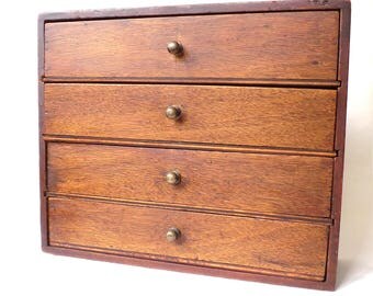 Antique Wood Specimen Drawers, Primitive Rustic Jewellery Box, Curio Cabinet Small Storage Chest, Country Chic Cupboard, Edwardian Interior