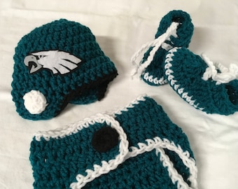 Philadelphia Eagles Baby Crochet Football Helmet, Diaper Cover, and shoes