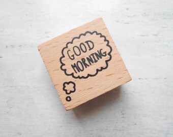 Wooden "Good morning" rubber stamp Hello - sold individually