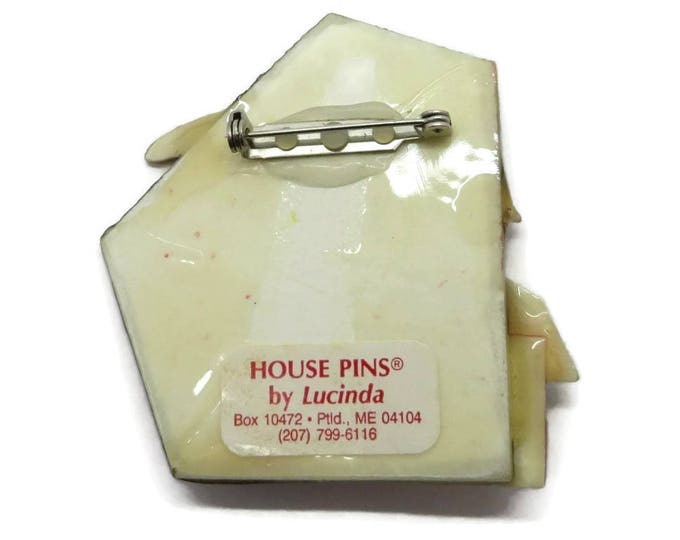 Lucinda Yates Pin, Vintage House Pin, Tropical House Brooch, Palm Tree House Pin, Housewarming Gift, Wedding Gift