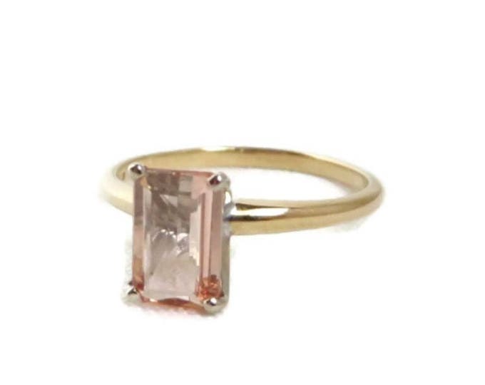14K Gold Morganite Ring, Vintage Solitaire, Engagement Ring, Bridal Jewelry, Size 6