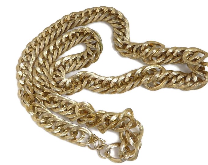 Long Gold Tone Chunky Necklace - Vintage Heavy Chain Link, 1980s Statement Necklace, Classic Gold Link Necklace Long Gold Tone Chunky Necklace - Vintage Heavy Chain Link, 1980s Statement Necklace, Classic Gold Link Necklace