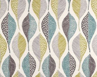 Aqua Blue and Grey Modern Upholstery Fabric - Large Scale Leaf Fabric - Grey Yellow Floral Fabric - Modern Grey Blue Leaf Fabric by the yar