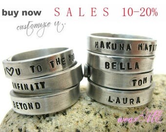 Customized / Personalized Adjustable Ring.. Stack rings.. Stacking rings.. Aluminum ring.. hand stamped ring.. Best Gift.. Couples Ring