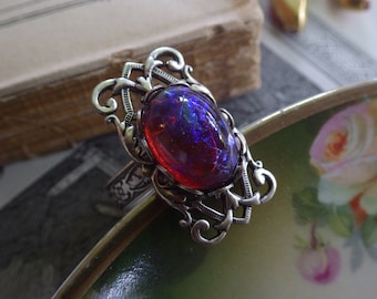 Dragons Breath ~ Silver Ring ~ Mexican Fire Opal ~ Vintage Style ~ by ladyofthelakejewels