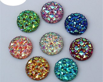 X 10 mix color Cabochons resin 16mm