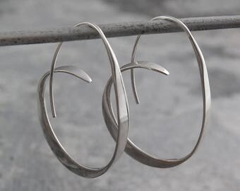 ON SALE NOW Silver Hoop Earrings, Silver Earrings, 925 Silver Earrings, Hoops - Silver Hoops, Unusual Hoop Earrings, Large Hoops, Modern Hoo