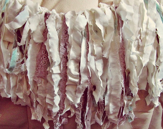 French Country Chic Decor - Pure Silk - Lace Fabric Banner - Shabby Garland - Boho Nursery Decor - Rustic Farmhouse Decor - Gypsy Bedroom
