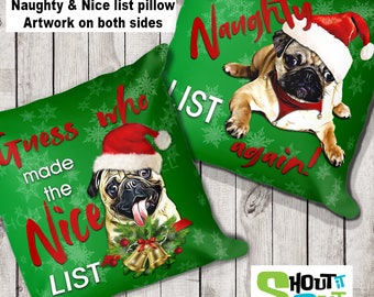 christmas pug pillow