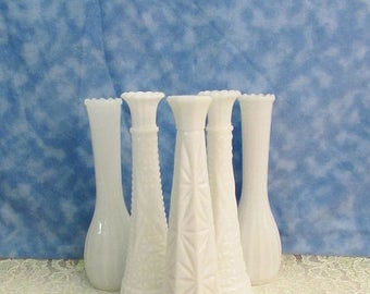 SALE Vintage Milk Glass Bud Vase Lot, Instant Bud Vase Collection, Wedding Milk Glass Bud Vases