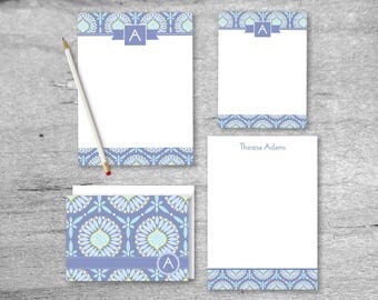 Personal Stationery Set | Seaside Bloom Stationery Set - 2 Notepads, 8 Flat Card Notes & 8 Folded Cards and Envelopes