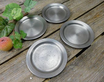 Set of 4 Vintage Colonial Pewter Small Dessert or Appetizer Plates