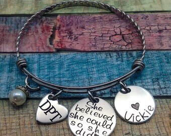 Physical Therapy Gift, PT Bracelet, Therapist Bangle Bracelet, Physical Therapy Jewelry, Physical Therapist Graduation Gift, pt month gift