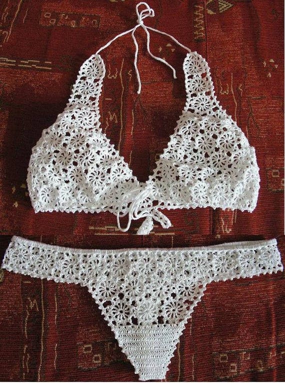 Sexy thong bra set low rise see through cotton lace hand made soft cups erotic hot lingerie crochet bikini