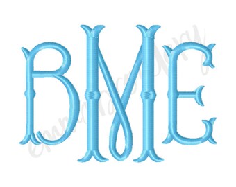 4 Sizes Fishtail Monogram Machine Embroidery Font - 1" 2" 3" 4" - 8 File Formats PES JEF DST - Satin Stitch Instant Download