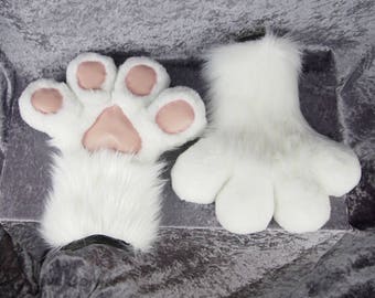 White Puffy Hand Paws - Furry, Fluffy Fursuit Paws, Cosplay, Toony Costume, Ready to Ship
