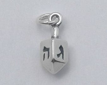 DREIDEL Charm .925 Sterling Silver JEWISH Hebrew Toy, Chanukah, Hannukah Small Miniature - d40448