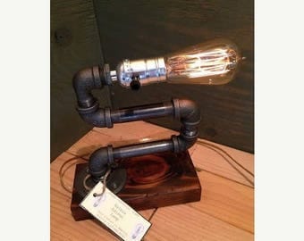 30% OFF SALE Industrial Lighting - Steampunk Lamp - Table Lamp - Edison Light - Vintage Light - Pipe Lamp - Bedside Lamp - Rustic Lighting -