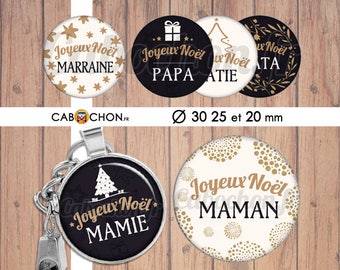 Joyeux Noël 14 • 45 Images Digitales RONDES 30 25 20 mm famille maman mamie papy papa parrain marraine sapin etoile cadeau