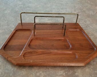 Vintage Mod Swank Wood Dresser Valet or Caddy Teak Dresser Valet Desk Organizer SETWEL Walnut Desk Organizer