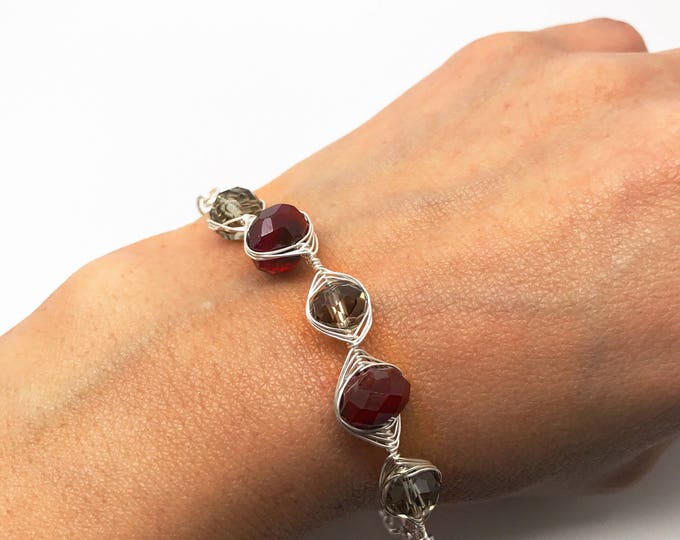 Blood red Ruby bracelet,Red bracelet, boho bracelet, cottage chic red crystal bracelet red bling bracelet