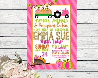 Girls Pumpkin Patch: birthday invitation- personalized ***Digital File*** (Pumpkin-girl17)