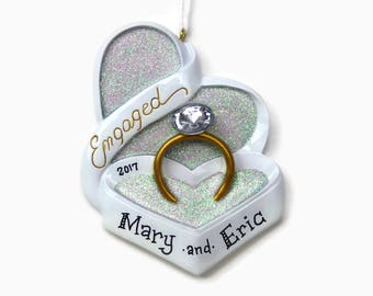 30% OFF SALE - Engagement Ring Personalized Ornament - Gold Ring - She Said Yes! - Will You Marry Me? - Hand Personalized Christmas Ornament