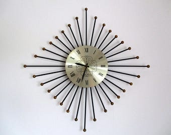 Seth Thomas Sunburst Clock, Starburst Clock, Mid Century Clock, Retro Clock, Sunburst Wall Clock, Vintage Sputnik Clock, Retro Decor