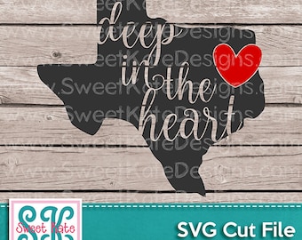 Texas Deep in the Heart SVG JPG PNG Scrapbook Die Cut Heat Transfer Vinyl htv Cricut Silhouette America usa United States Sweet Kate Designs