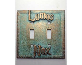 Lumos/Nox Harry Potter Double Light Switch Cover - Aged Copper/Patina or Stone