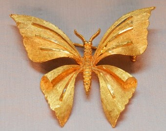 Vintage BSK Butterfly Brooch, Gold Tone Metal
