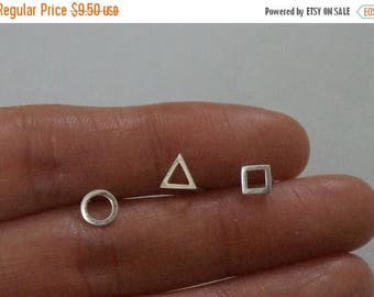 Summer SALE -8/20 Sterling Silver, circle, triangle, square earrings, geometric stud - TS013