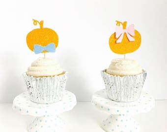 Pumpkin Gender Reveal Cupcake toppers/ Gender reveal party/ fall gender reveal/ set of 12