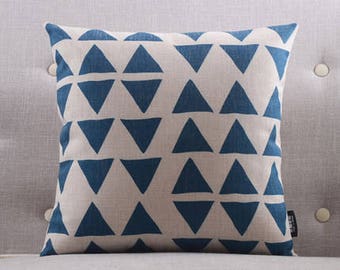Decorative pillow, cushion cover blue triangle geometrichome throw pillow shell customized size