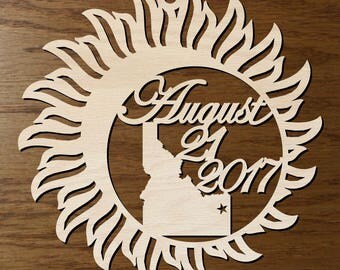 Idaho Solar Eclipse ornament wood cut decoration. Laser cut Total Solar Eclipse ornament Path of Totality through Idaho