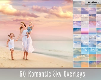 60 Romantic Sky Overlays, Pastel sky, sky overlay, english sky, realistic sky, photoshop overlay, overlays, beach sky, clouds, gimp, skies