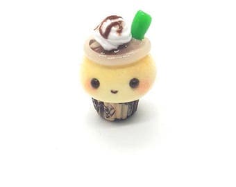 Mocha frappe cupcake charm; kawaii coffee cupcake stitch marker; Polymer clay charms; star charm