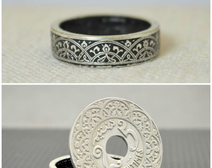 Moroccan Coin Ring, Black Coin Ring, Stained Glass Ring, Black Ring, Coin Art, Morocco, Silver Coin Ring, Moroccan Art, Boho Ring, Black