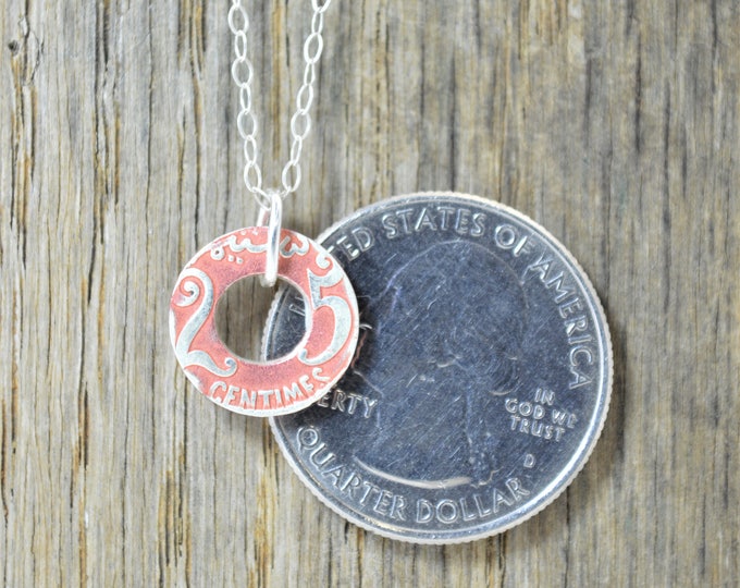 Moroccan Coin Necklace, Dusty Rose Coin Necklace, Coin Art, Morocco, Silver Coin, Moroccan Art, Boho Necklace, Two-Sided, Coin Charm, Charm