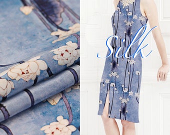 Sky Blue silk crepe buds fabric by the yard - achat crepe de soie au metre