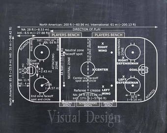 Ice Hockey Coach Gift - Hockey Decor - Hockey Poster - Hockey Blueprint - Hockey Patent Print - Hockey Wall Art Gift - Hockey Rink Diagram