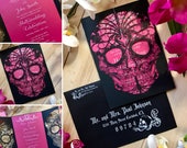 Day of the Dead Skull laser cut wedding invitation Detailed flowers dia de los muertos party