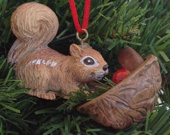 Squirrel ornament with walnut half | Christmas Ornament | nature ornaments | woodland