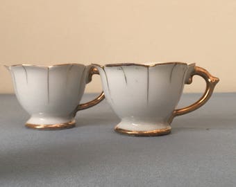 pair vintage espresso cups white porcelean with gold