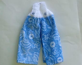 Crochet Tea Towels, Dish Towels, Blue, Seashells, Hanging Towels, Kitchen Decor, Crocheted, Tea Towels, Topper Towels, Crochet Top Towels
